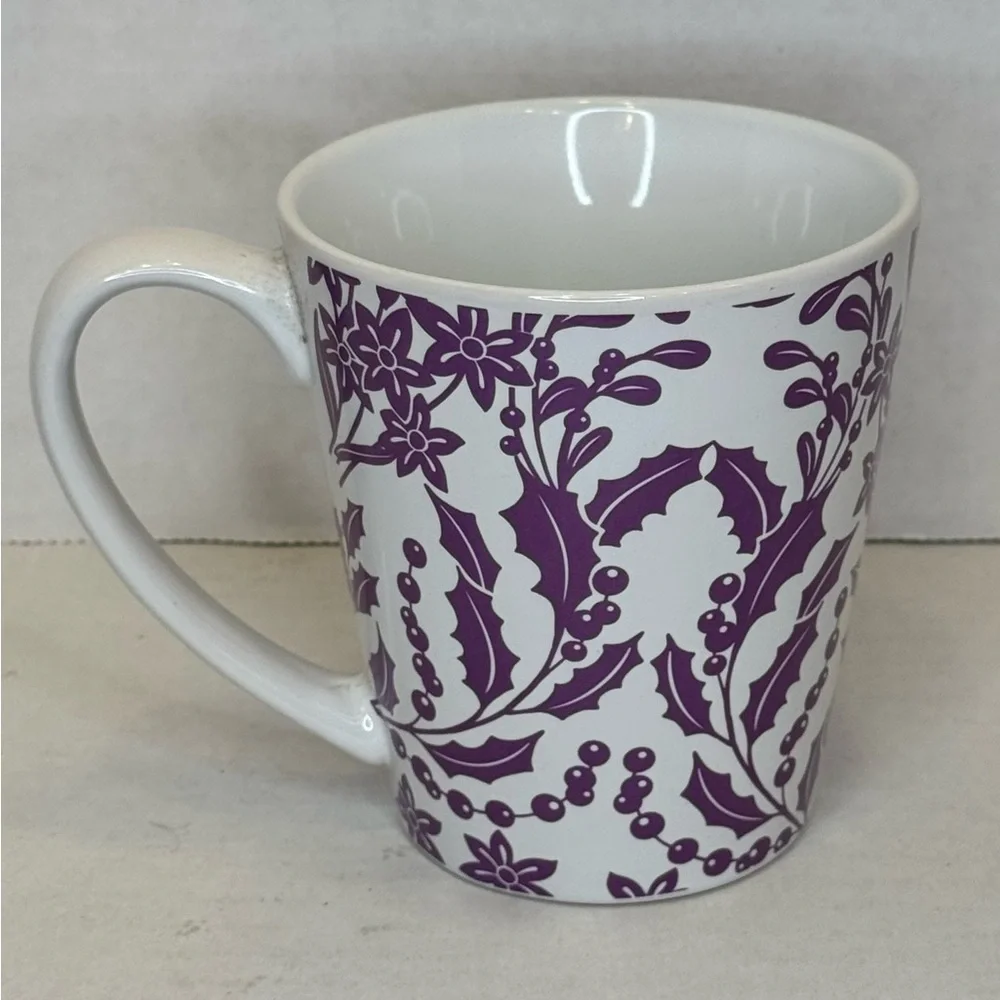 Starbucks 2017 Holiday Mug  Purple Poinsettia and Holly Berry Floral design